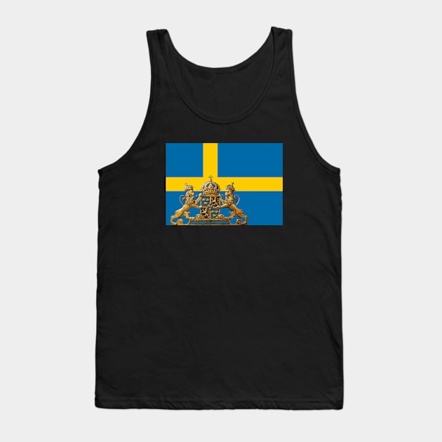 Swedish flag with Swedish coat of arms in foreground. Tank Top by Luggnagg